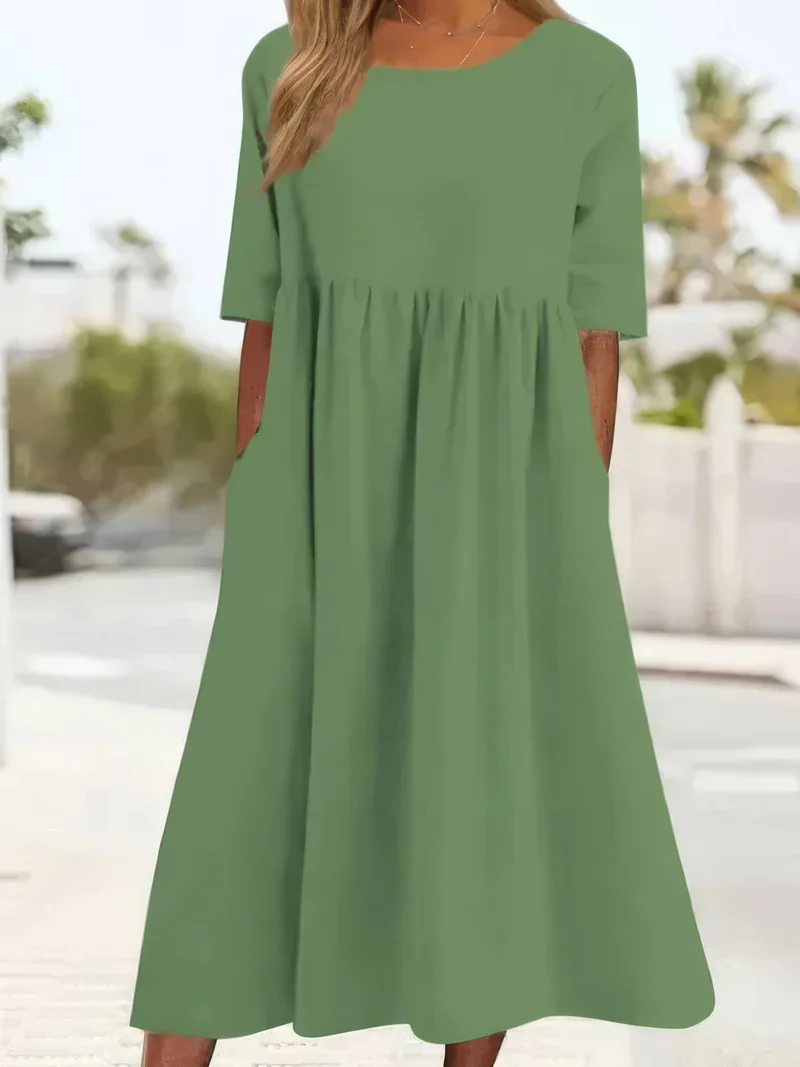 Britta – Baumwollkleid für Damen mit Rundhalsausschnitt und Taschen