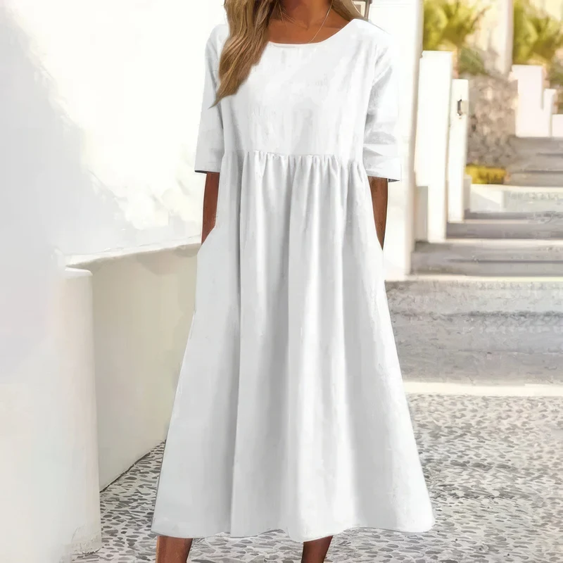 Britta – Baumwollkleid für Damen mit Rundhalsausschnitt und Taschen
