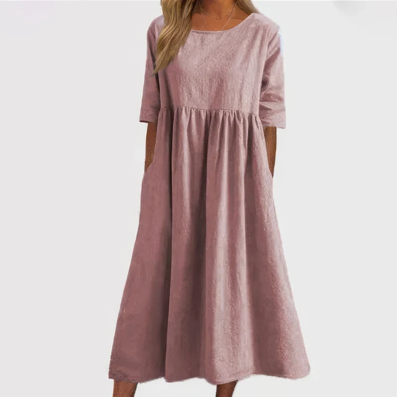 Britta – Baumwollkleid für Damen mit Rundhalsausschnitt und Taschen