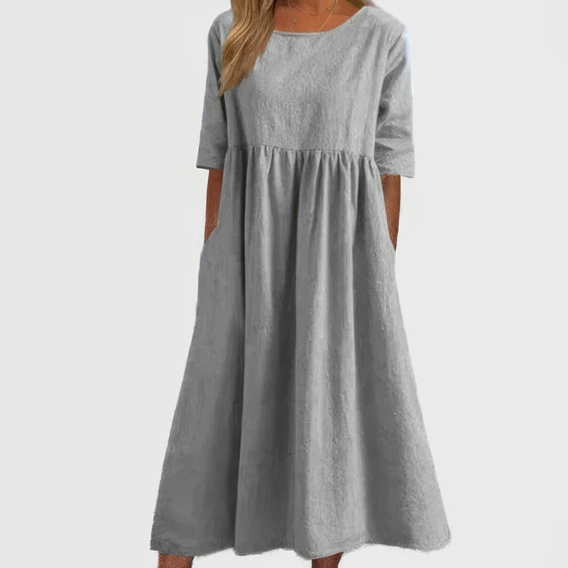 Britta – Baumwollkleid für Damen mit Rundhalsausschnitt und Taschen
