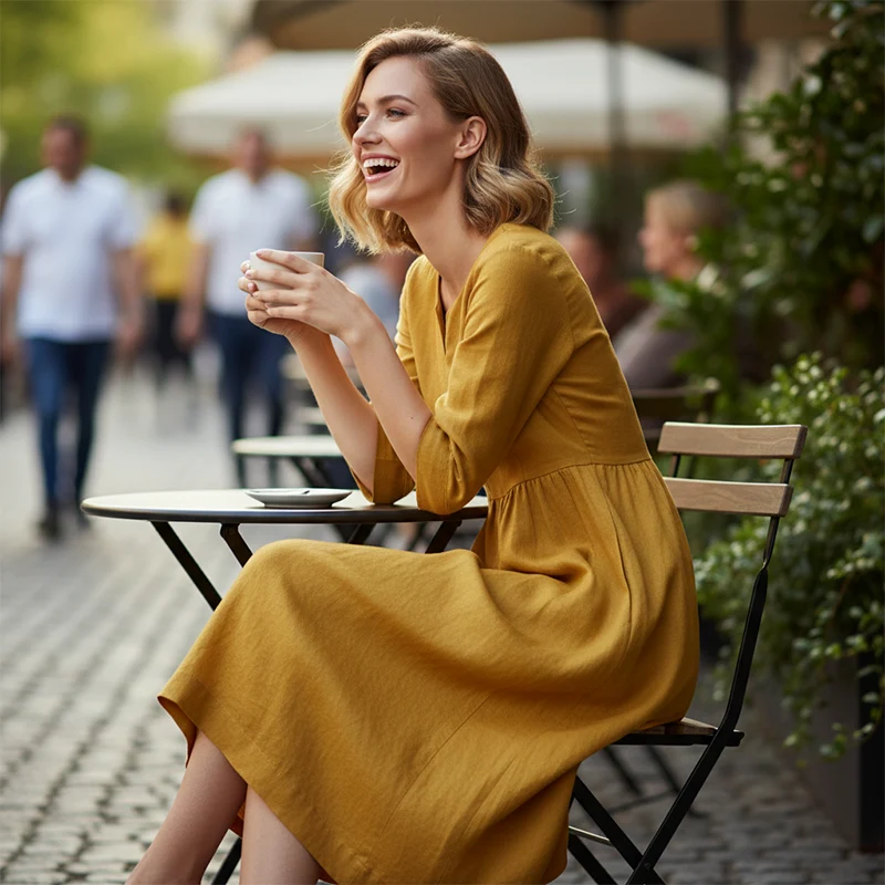 Karin – Lässiges Kleid mit 3/4-Ärmeln und Taschen für Damen