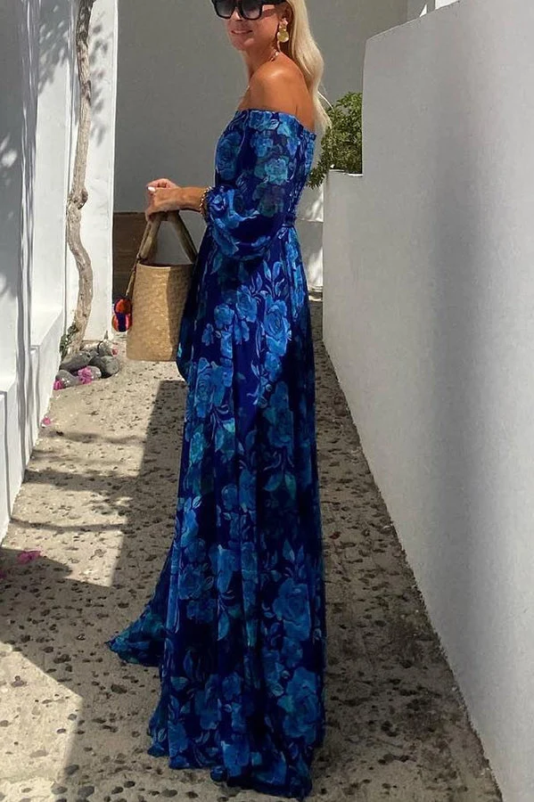 Helga – Elegantes, blumig gemustertes schulterfreies Kleid für Damen