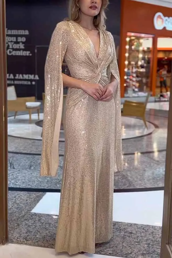 Mia – Glamouröses, glänzendes Paillettenkleid mit Flügelärmeln für Damen