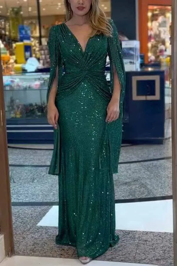 Mia – Glamouröses, glänzendes Paillettenkleid mit Flügelärmeln für Damen