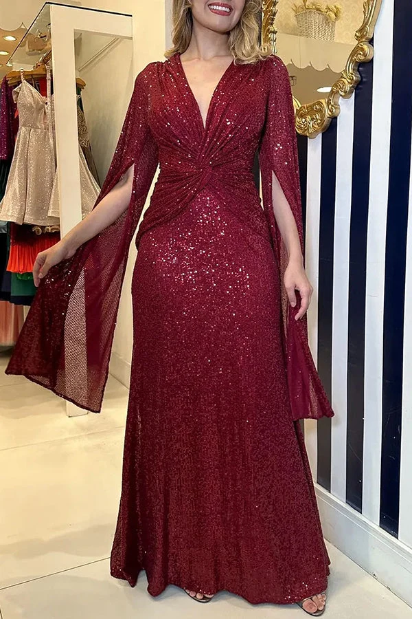 Mia – Glamouröses, glänzendes Paillettenkleid mit Flügelärmeln für Damen