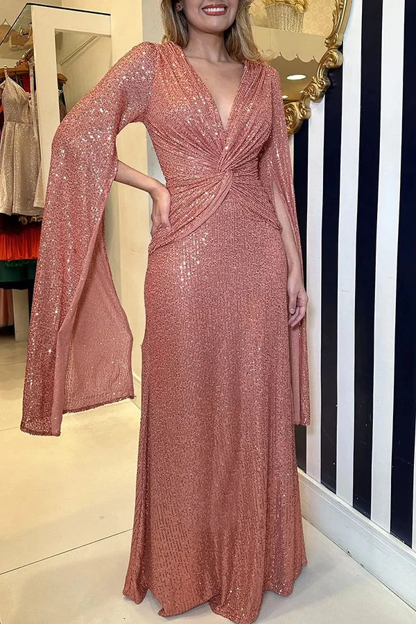 Mia – Glamouröses, glänzendes Paillettenkleid mit Flügelärmeln für Damen