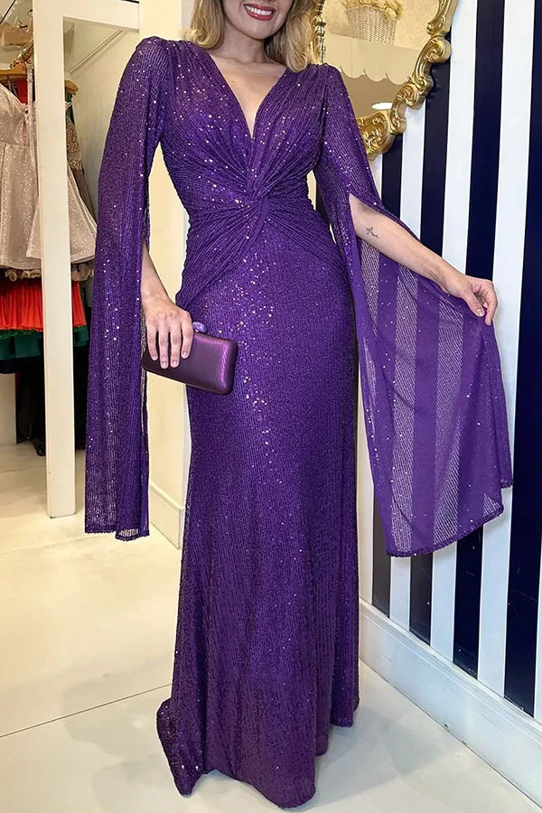Mia – Glamouröses, glänzendes Paillettenkleid mit Flügelärmeln für Damen
