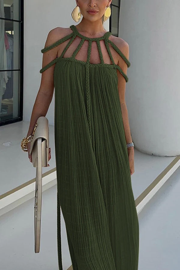 Hannah – Elegantes Maxikleid für Damen aus einer Leinenmischung mit drapierten Zöpfen
