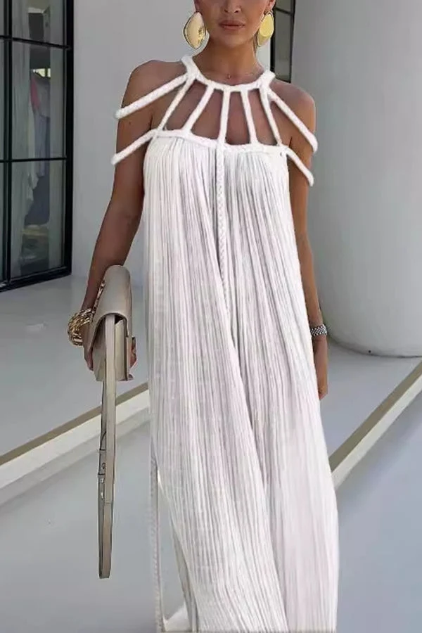 Hannah – Elegantes Maxikleid für Damen aus einer Leinenmischung mit drapierten Zöpfen