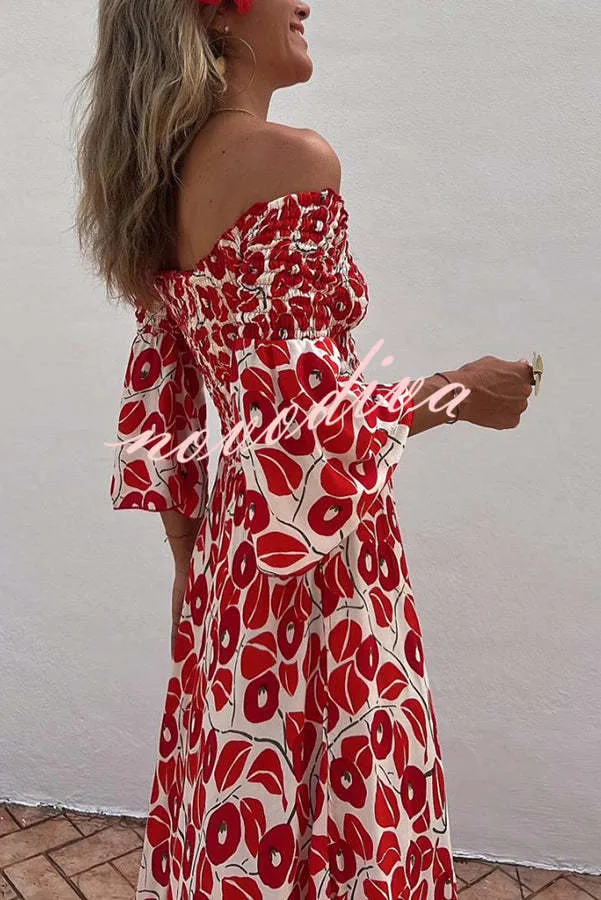 Anna – Schulterfreies Maxikleid mit Blumenmuster für Damen