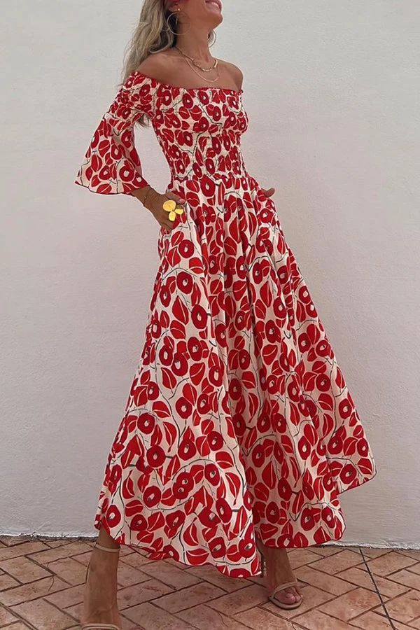 Anna – Schulterfreies Maxikleid mit Blumenmuster für Damen