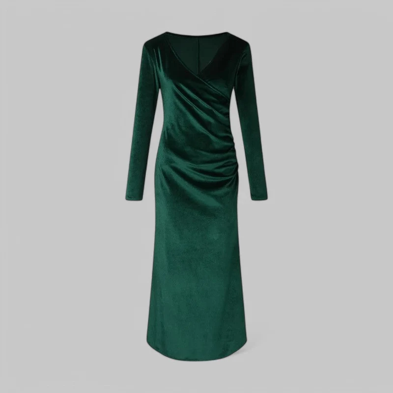 Charlotte – Elegantes Maxikleid mit V-Ausschnitt und langen Ärmeln für Damen