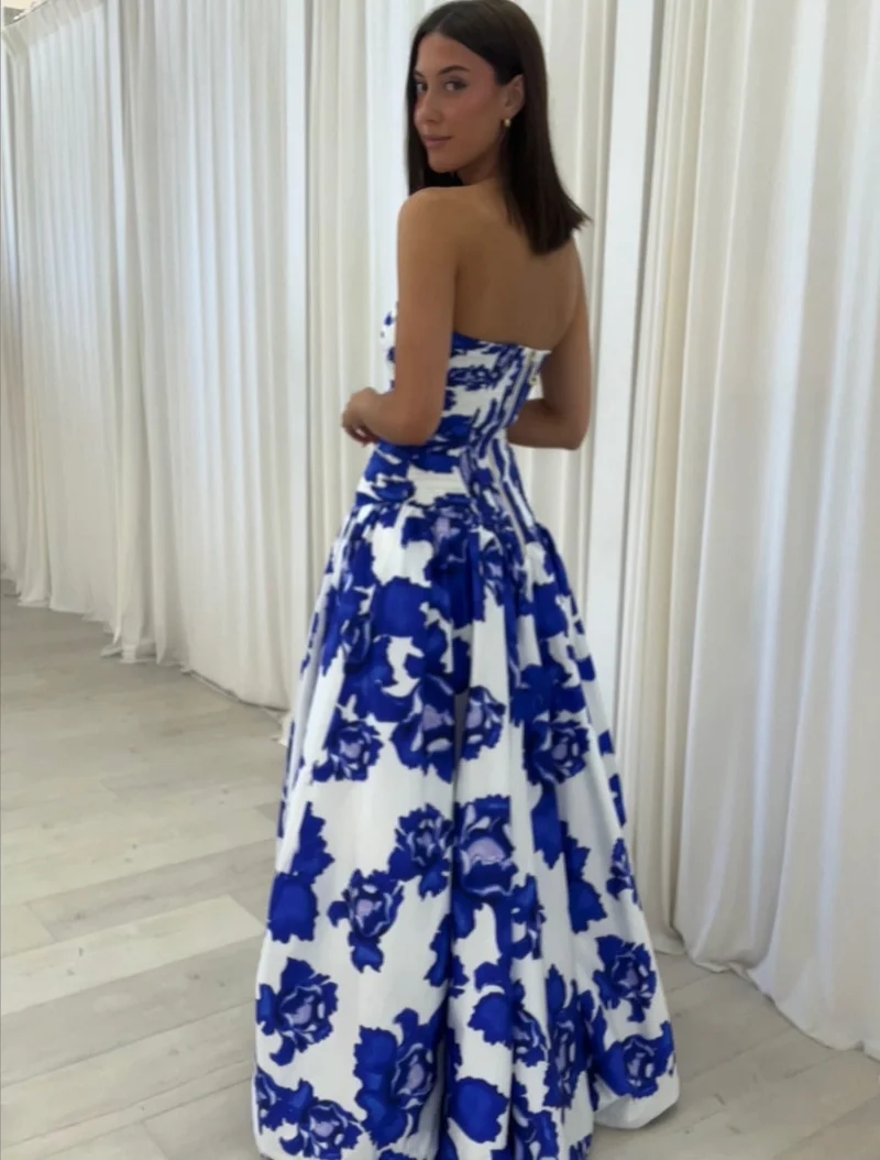 Paula – Elegantes, drapiertes Maxikleid mit Blumenmuster für Damen