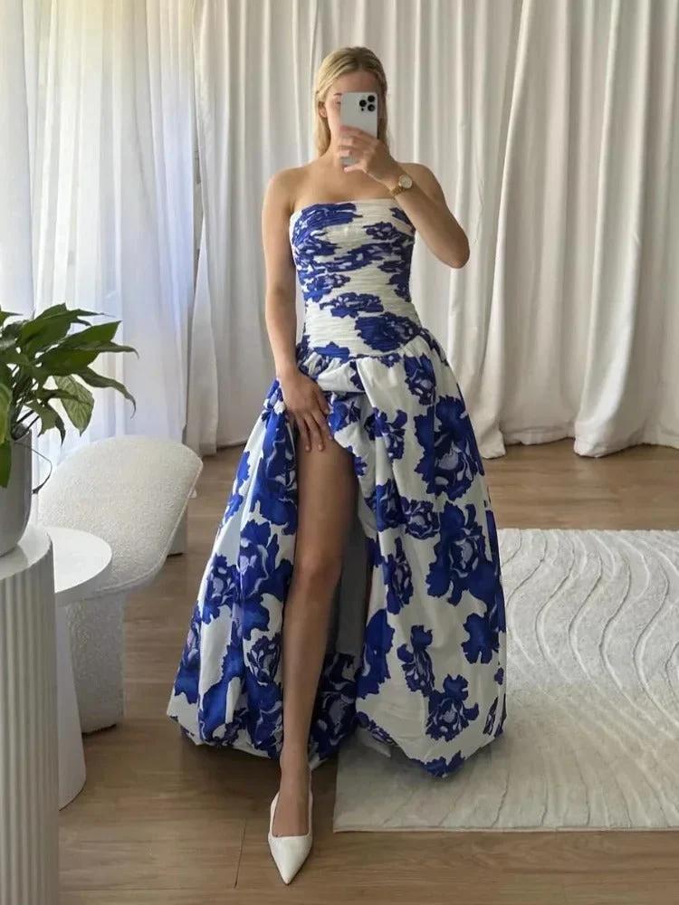 Paula – Elegantes, drapiertes Maxikleid mit Blumenmuster für Damen