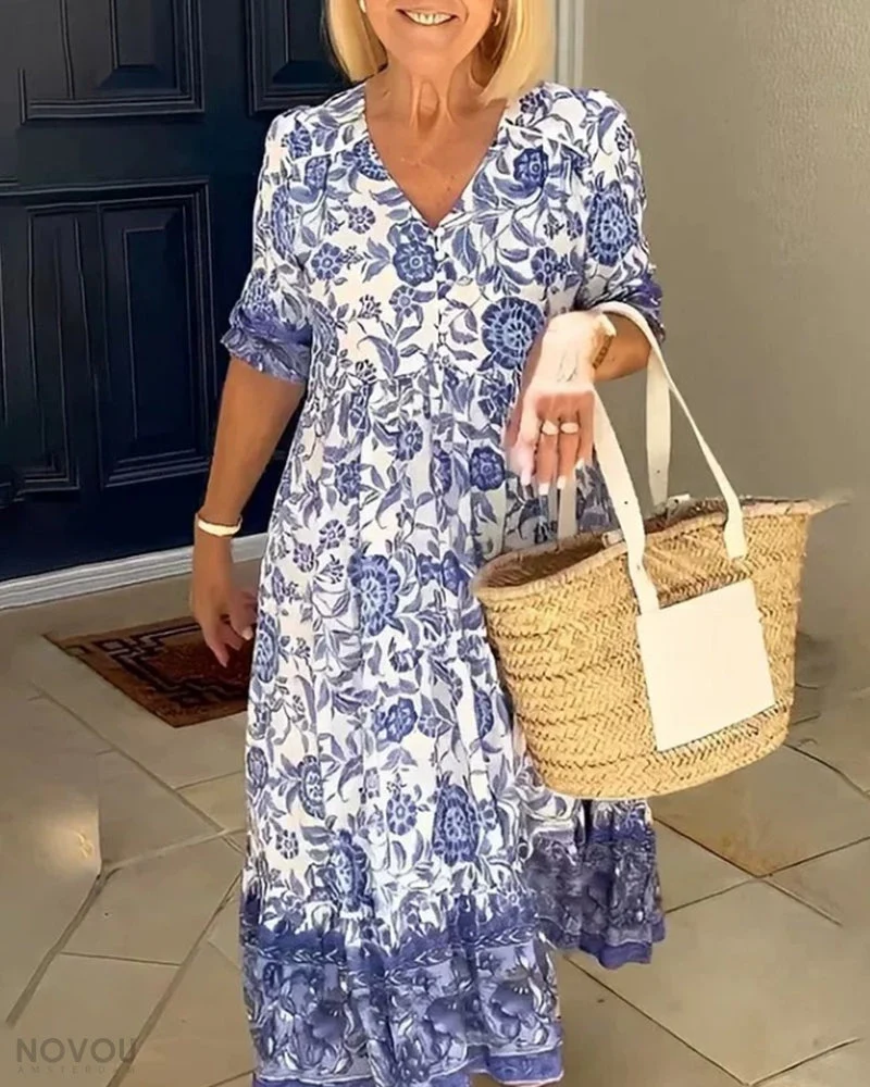 Charlotte – Elegantes geblümtes Kleid mit V-Ausschnitt für Damen