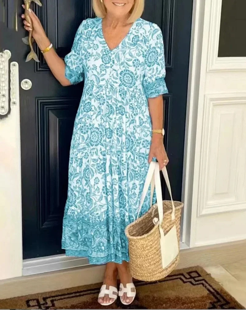 Charlotte – Elegantes geblümtes Kleid mit V-Ausschnitt für Damen