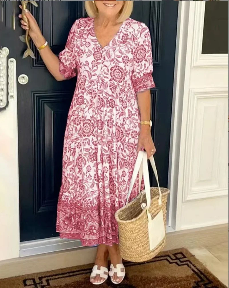 Charlotte – Elegantes geblümtes Kleid mit V-Ausschnitt für Damen