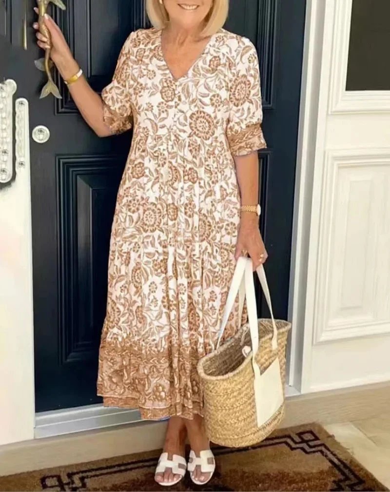 Charlotte – Elegantes geblümtes Kleid mit V-Ausschnitt für Damen
