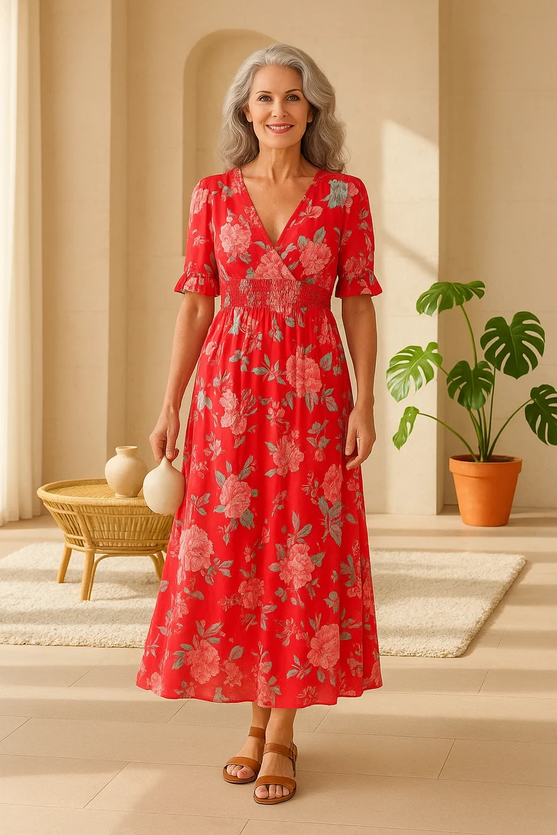 Ines – Elegantes, farbenfrohes Blumenkleid für Damen