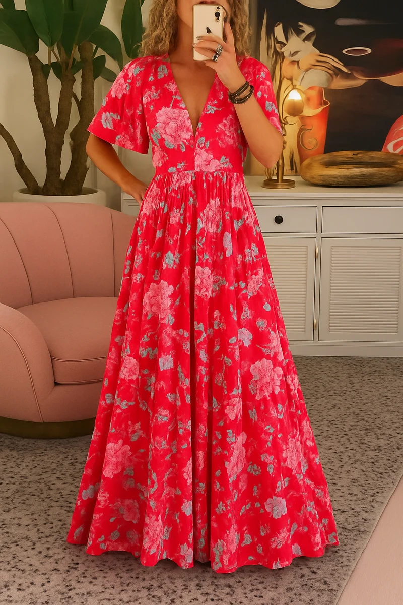 Ines – Elegantes, farbenfrohes Blumenkleid für Damen