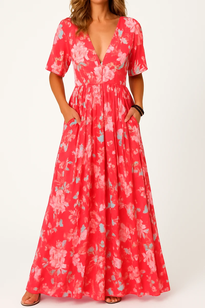Ines – Elegantes, farbenfrohes Blumenkleid für Damen