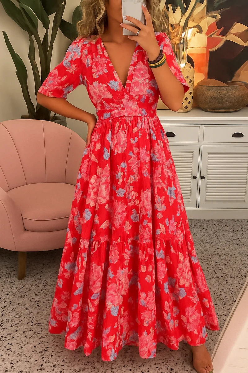 Ines – Elegantes, farbenfrohes Blumenkleid für Damen