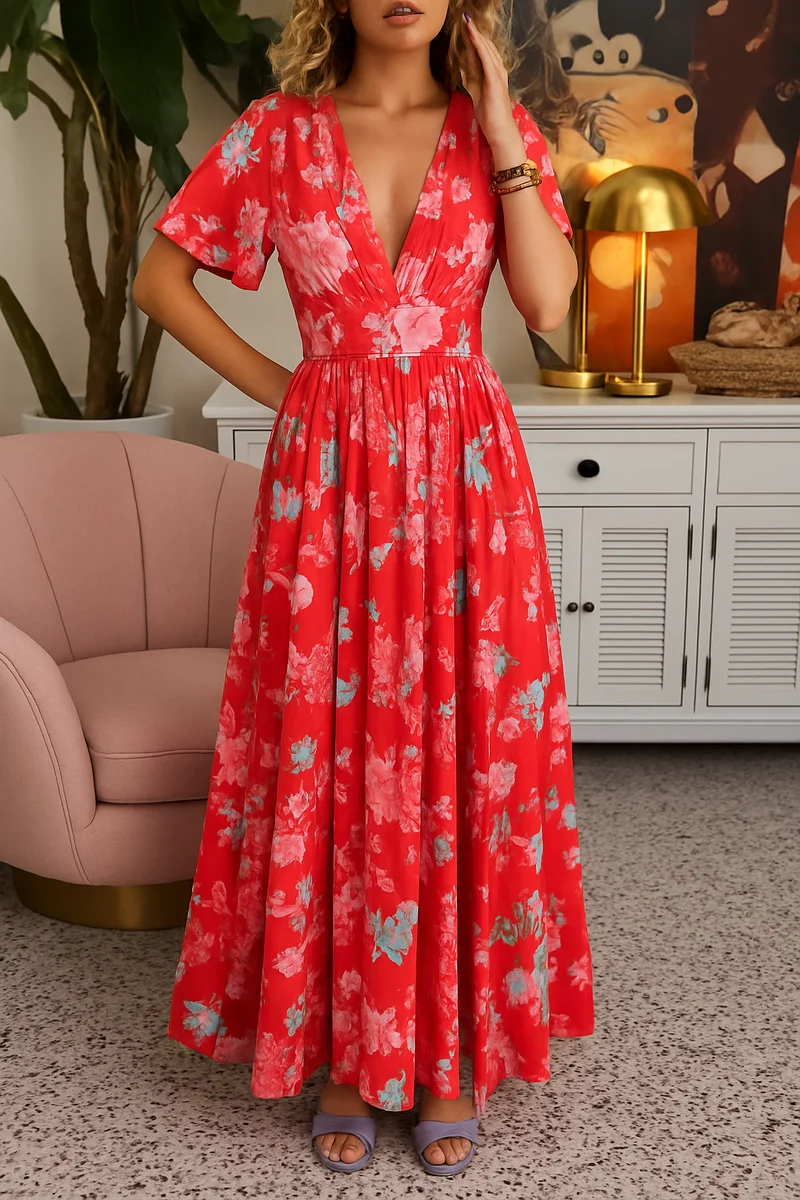 Ines – Elegantes, farbenfrohes Blumenkleid für Damen