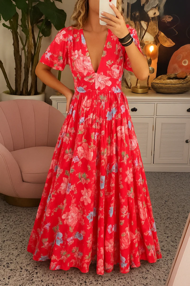 Ines – Elegantes, farbenfrohes Blumenkleid für Damen
