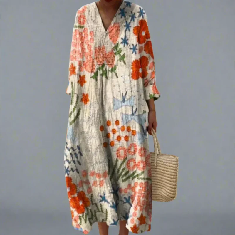 Lila – Abstraktes Maxikleid mit Blumenmuster für Damen