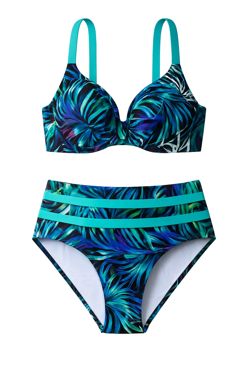 Doreen – Stilvoller, hochgeschnittener Bikini im tropischen Stil für Damen