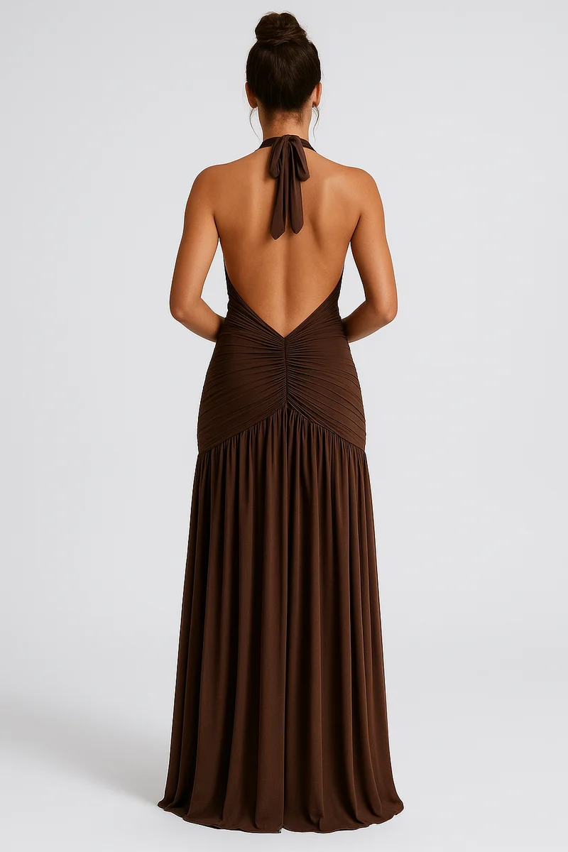 Vanessa – Elegantes, plissiertes Damenkleid mit Schlitz und Bindeband am Hals
