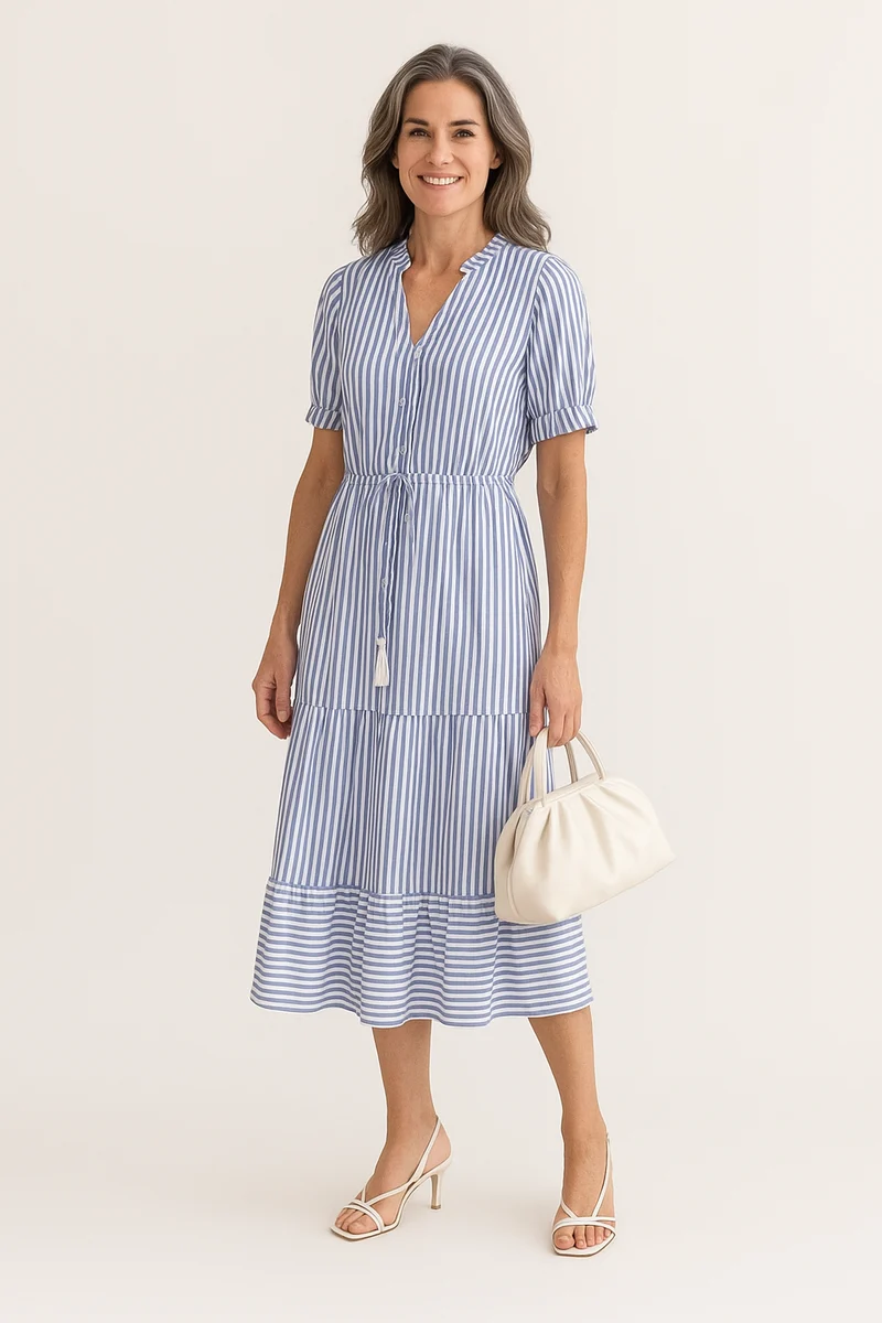 Brigitte – Elegantes gestreiftes Stufenkleid für Damen