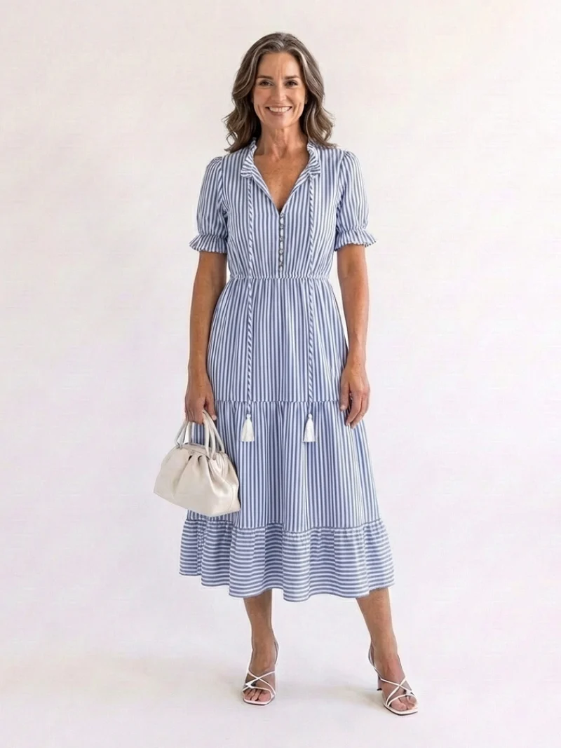 Brigitte – Elegantes gestreiftes Stufenkleid für Damen