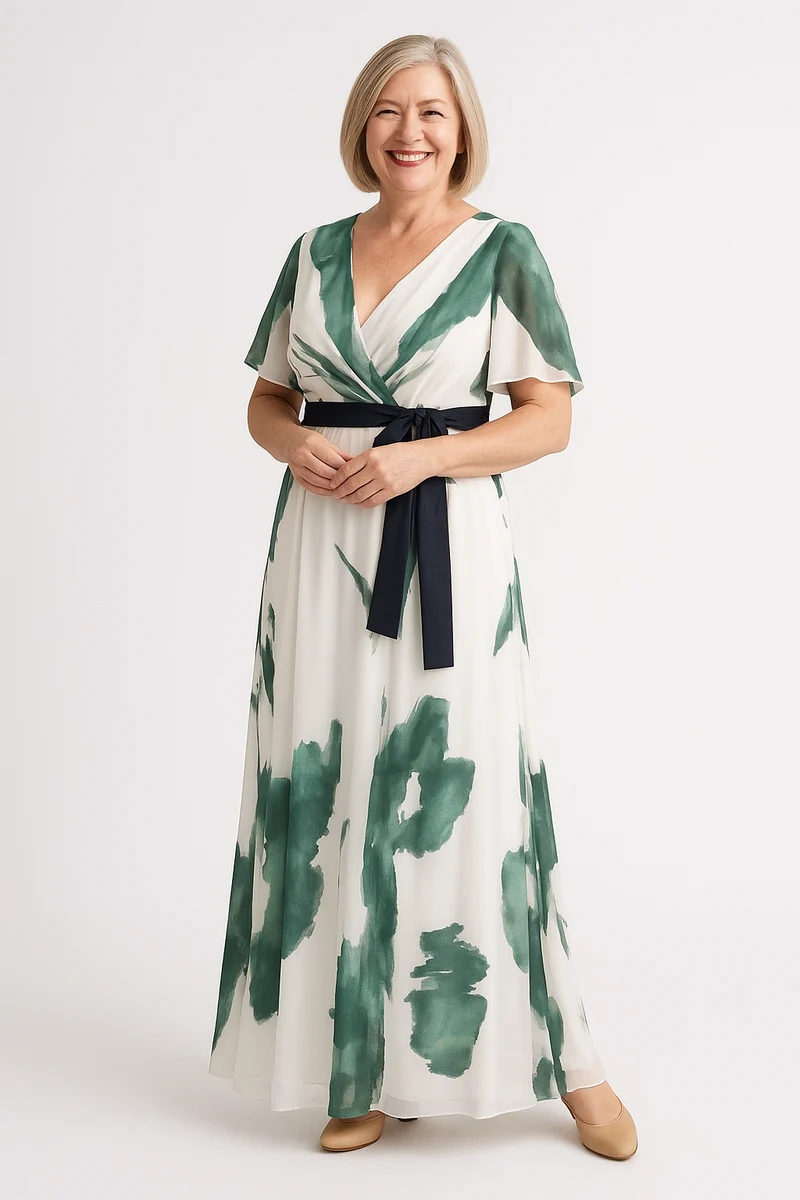 Anja – Elegantes Kleid mit Volantärmeln und Gürtel für Damen