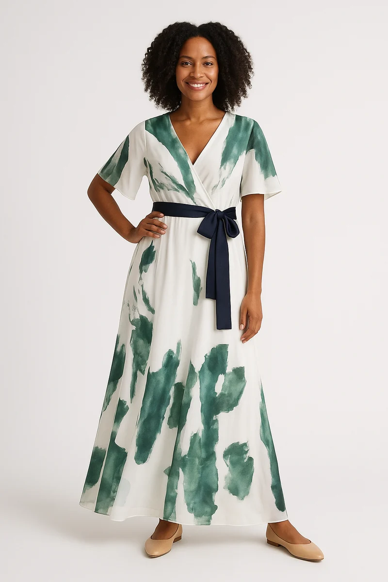Anja – Elegantes Kleid mit Volantärmeln und Gürtel für Damen