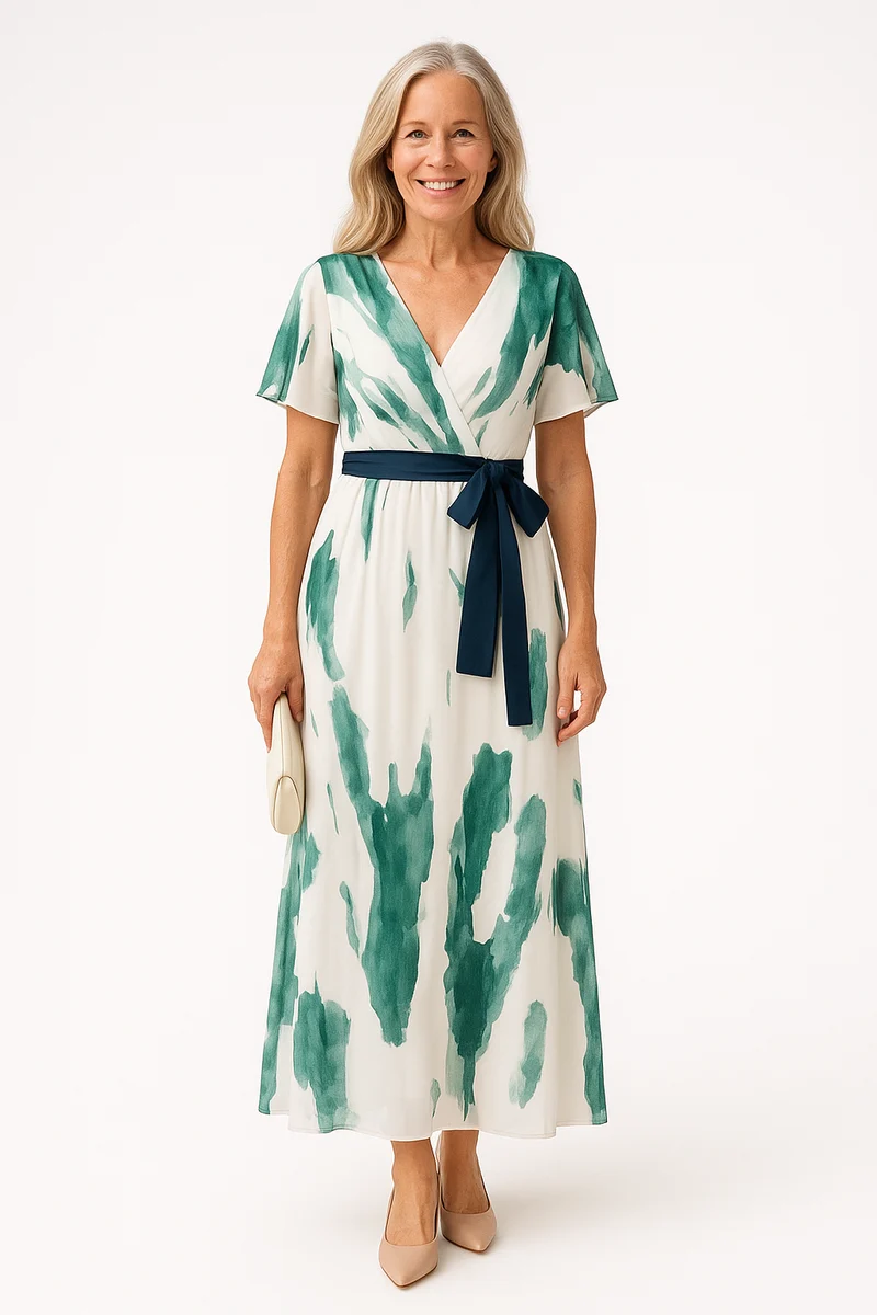 Anja – Elegantes Kleid mit Volantärmeln und Gürtel für Damen