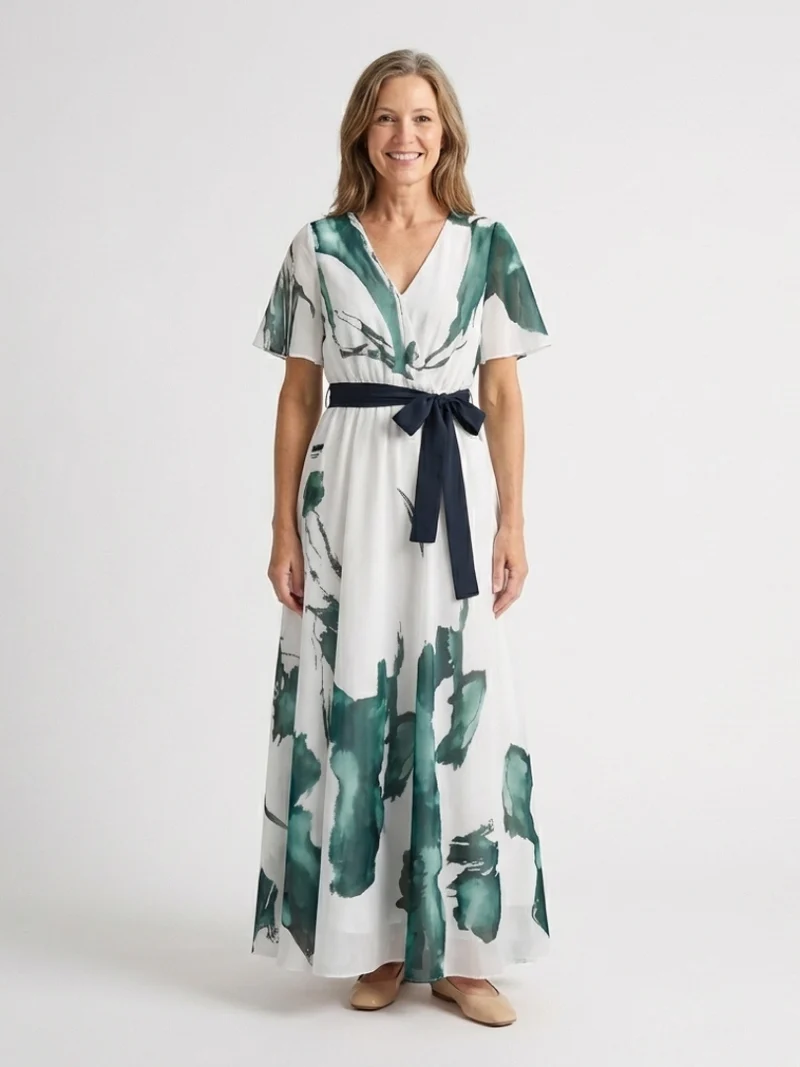 Anja – Elegantes Kleid mit Volantärmeln und Gürtel für Damen