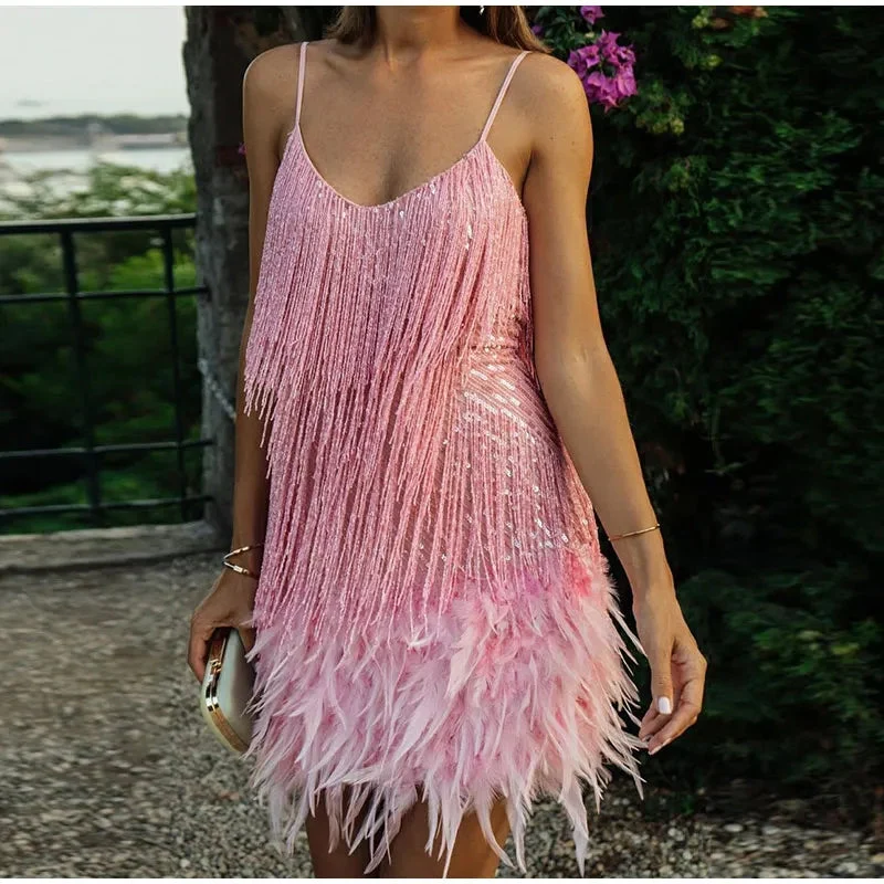 Lisa – Elegantes Minikleid mit schimmernden Federn für Damen