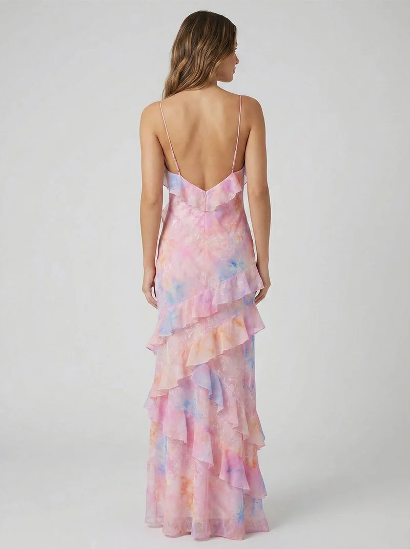Monika – Elegantes, fließendes Maxikleid mit Rüschen für Damen
