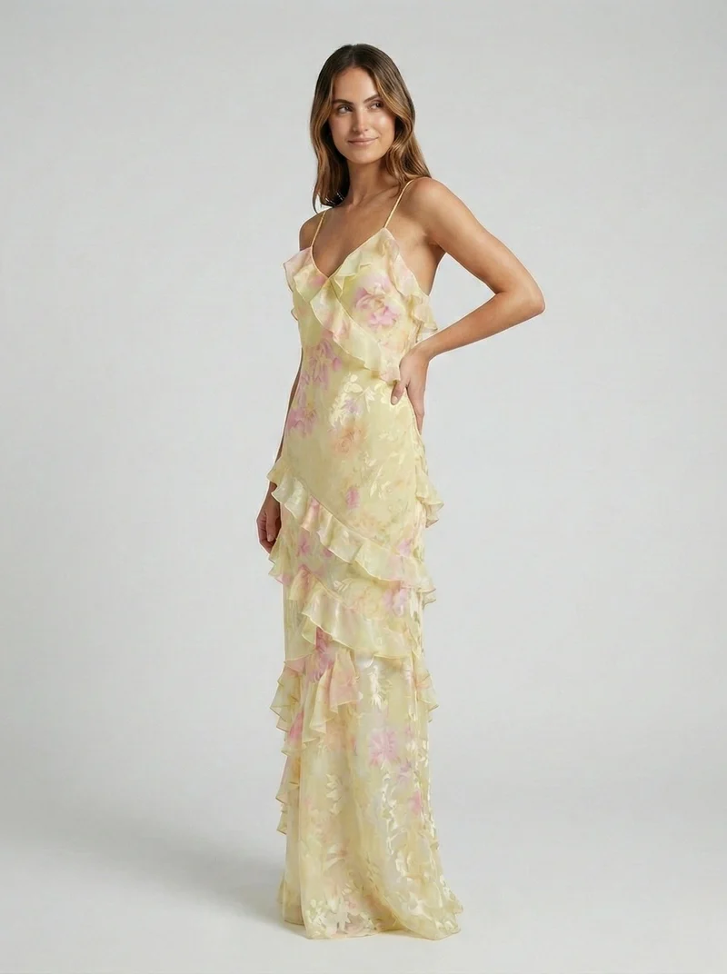 Monika – Elegantes, fließendes Maxikleid mit Rüschen für Damen