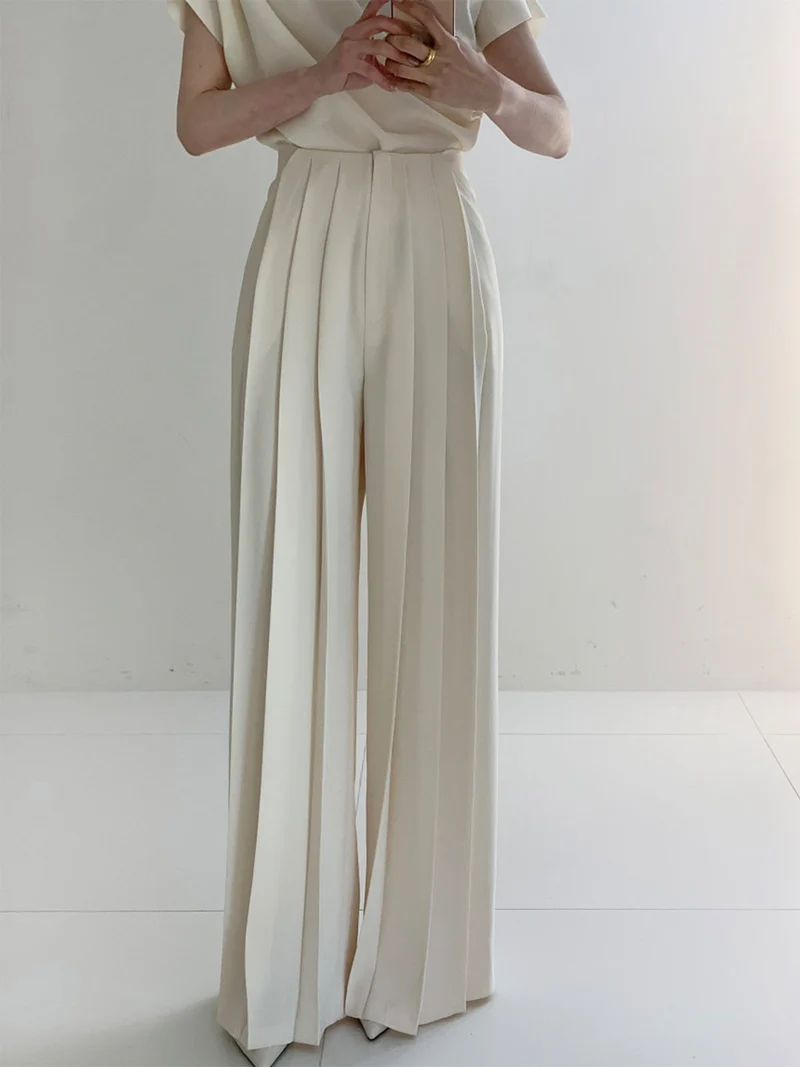 Nicole – Elegante, hoch taillierte Plisseehose mit weitem Bein für Damen