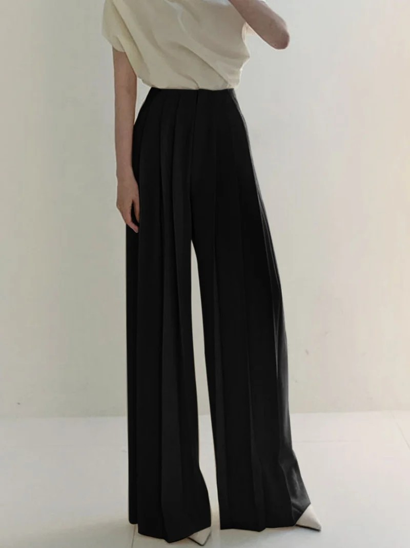 Nicole – Elegante, hoch taillierte Plisseehose mit weitem Bein für Damen