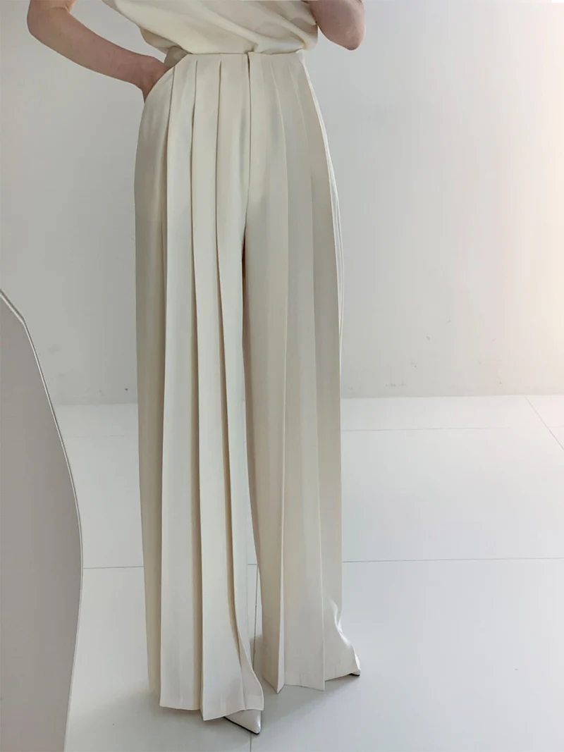 Nicole – Elegante, hoch taillierte Plisseehose mit weitem Bein für Damen