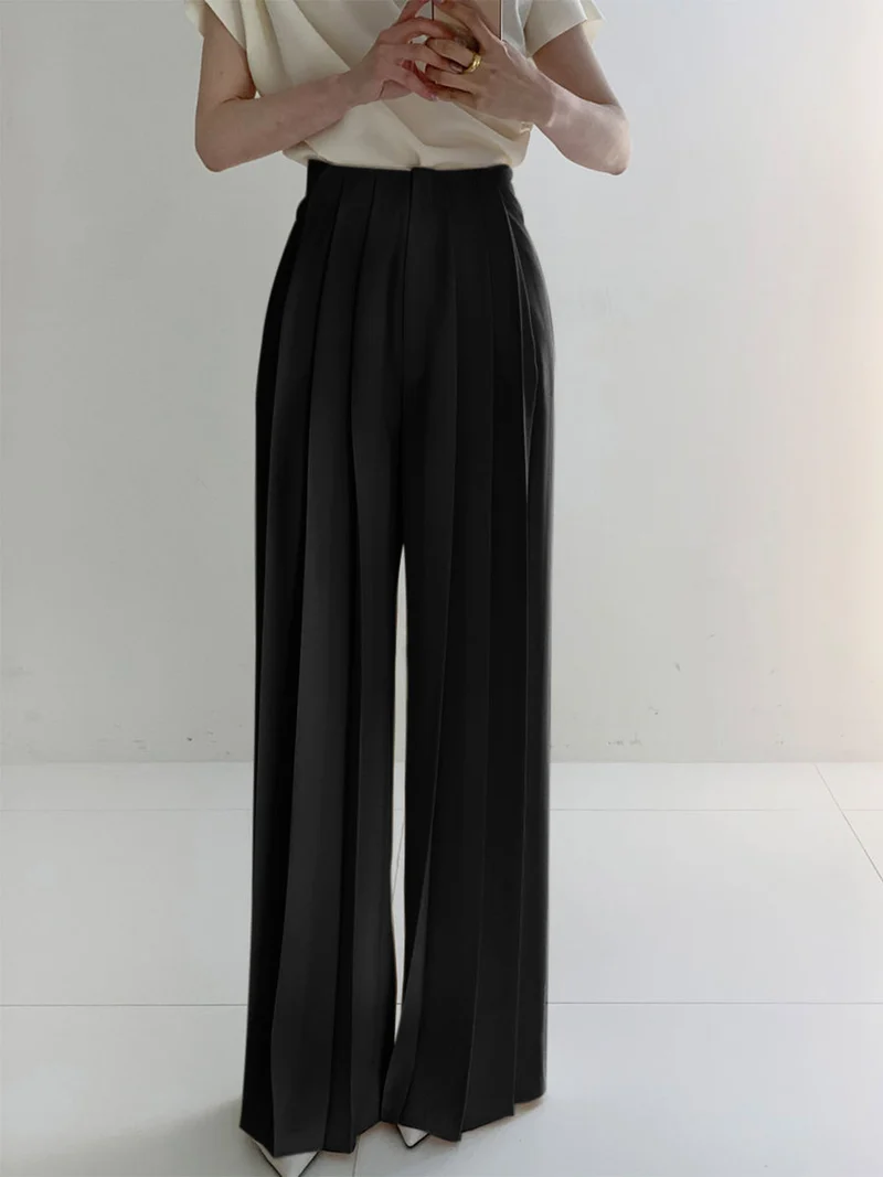 Nicole – Elegante, hoch taillierte Plisseehose mit weitem Bein für Damen