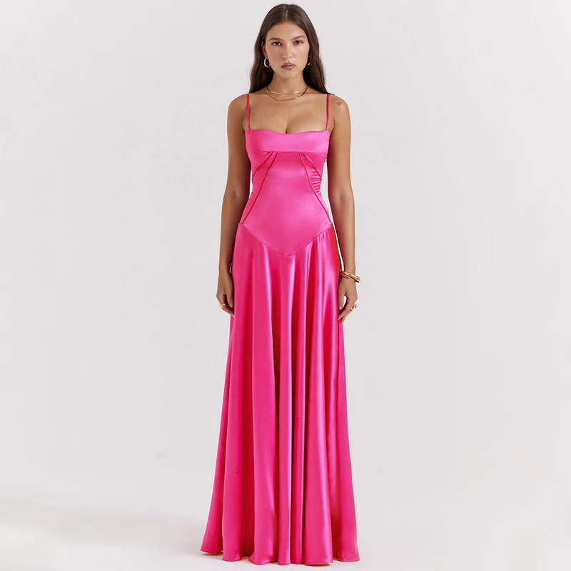 Ingrid – Elegantes Maxikleid aus Satin mit Bindeband am Rücken für Damen