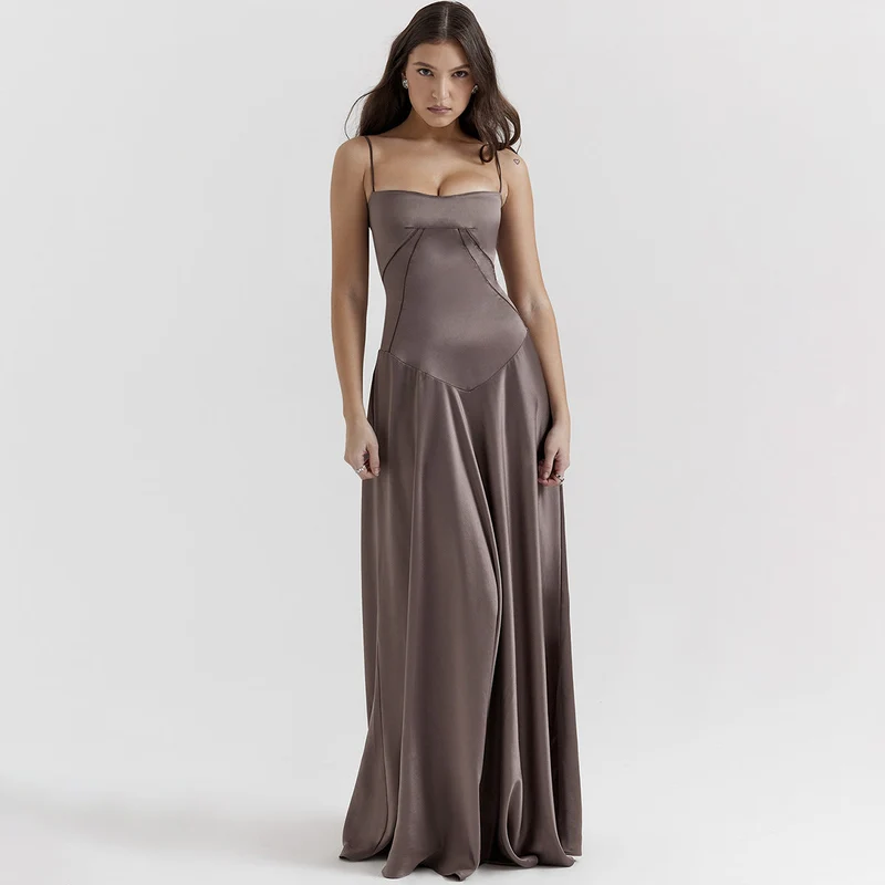 Ingrid – Elegantes Maxikleid aus Satin mit Bindeband am Rücken für Damen