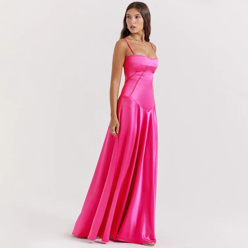 Ingrid – Elegantes Maxikleid aus Satin mit Bindeband am Rücken für Damen