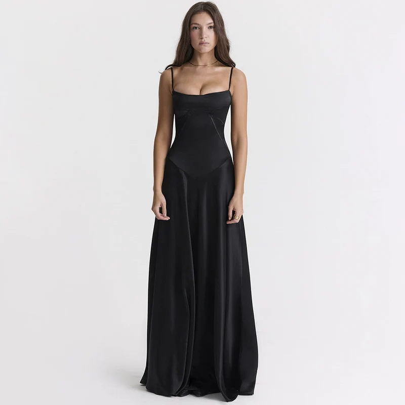 Ingrid – Elegantes Maxikleid aus Satin mit Bindeband am Rücken für Damen