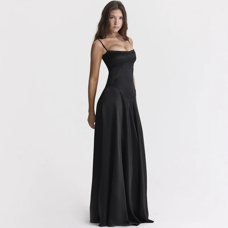 Ingrid – Elegantes Maxikleid aus Satin mit Bindeband am Rücken für Damen
