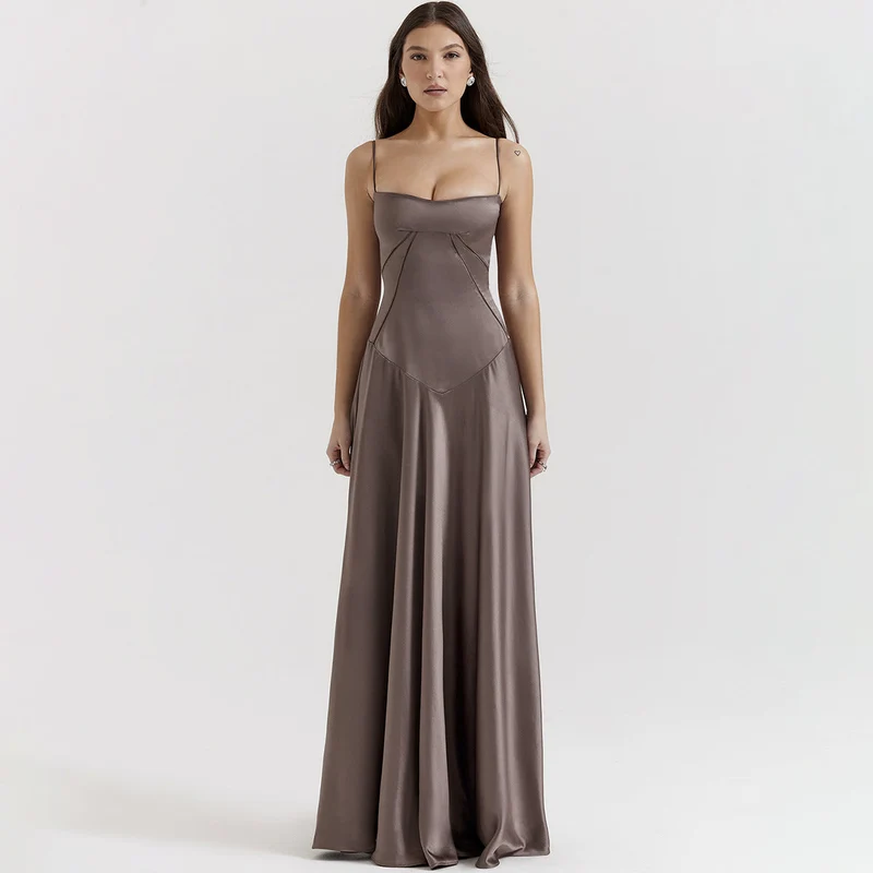 Ingrid – Elegantes Maxikleid aus Satin mit Bindeband am Rücken für Damen